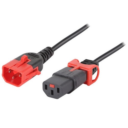 0.5m IEC-Lock+ C13 to Dual Lock C14 Extension Cord - Black