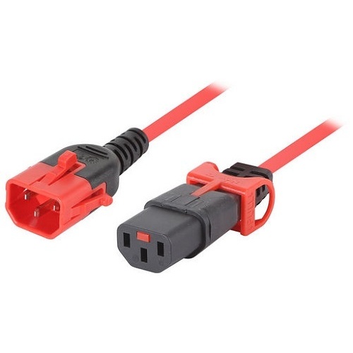 0.5m IEC-Lock+ C13 to Dual Lock C14 Extension Cord - Red