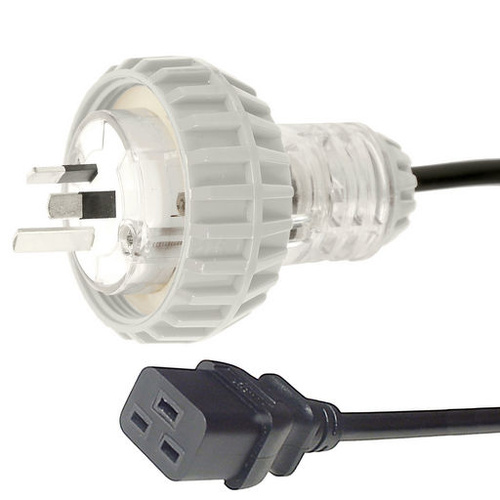 3m 10A IEC C19 to 10A Captive Mains Plug Power Cable - Grey