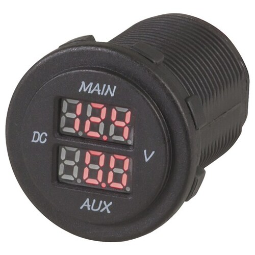Red LED Panel Mount Dual Battery Voltmeter