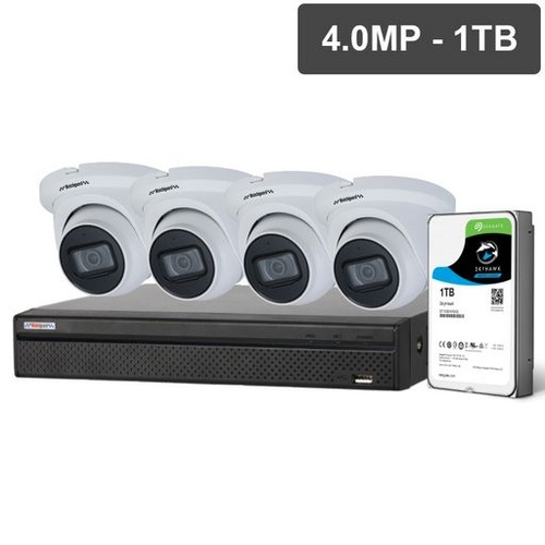 4 CHannel NVR Kit with 4 x 4MP Turret Dome Cameras Package