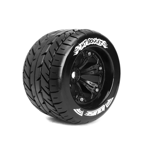 MT-Rocket 1/8 Monster Truck Black Rims and Tyres (Pair)