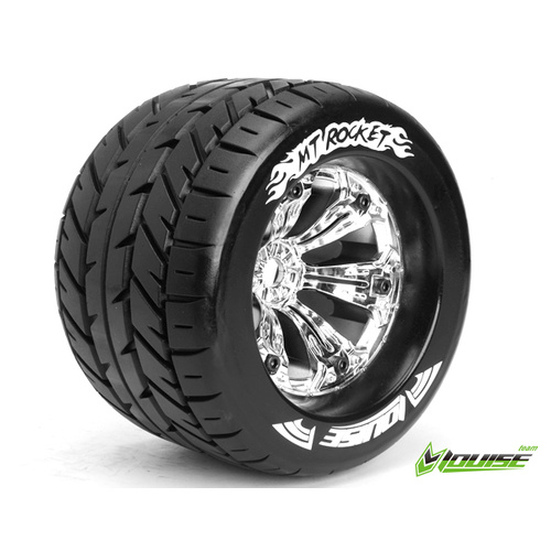 MT-Rocket 1/8 Monster Truck Chrome Rims and Tyres (Pair)